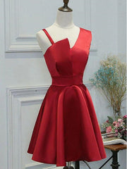Party Dress Mid Length, A Line Short Red Prom Dresses, Short Red Graduation Homecoming Dresses