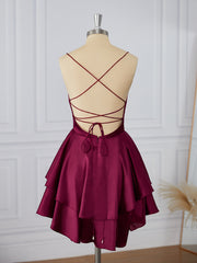 Prom Dresses Inspired, A-line Silk Like Satin Spaghetti Straps Cascading Ruffles Short/Mini Dress
