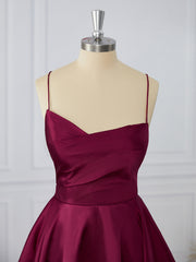 Prom Dresses Inspiration, A-line Silk Like Satin Spaghetti Straps Cascading Ruffles Short/Mini Dress