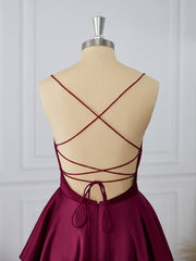 Prom Dress Inspirational, A-line Silk Like Satin Spaghetti Straps Cascading Ruffles Short/Mini Dress