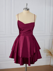 Prom Dresses Shops, A-line Silk Like Satin Spaghetti Straps Cascading Ruffles Short/Mini Dress