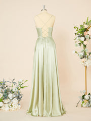 Party Dresses On Sale, A-line Silk Like Satin Spaghetti Straps Pleated Floor-Length Corset Dress