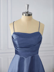 Prom Dresses Shopping, A-line Silk Like Satin Spaghetti Straps Pleated Short/Mini Dress