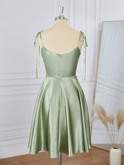 Evening Dresses For Over 49, A-line Silk Like Satin Spaghetti Straps Short/Mini Dress