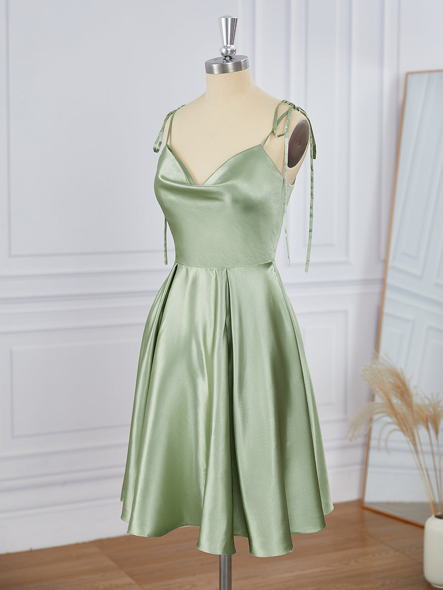 Evening Dress Knee Length, A-line Silk Like Satin Spaghetti Straps Short/Mini Dress