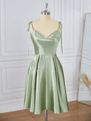 Evening Dresses For Over 49S, A-line Silk Like Satin Spaghetti Straps Short/Mini Dress