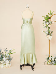 Bridesmaid Dress Tulle, A-line Silk Like Satin V-neck Ruffles Asymmetrical Dress