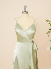 Bridesmaid Dress Chiffon, A-line Silk Like Satin V-neck Ruffles Asymmetrical Dress
