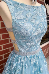 Prom Dresses Gowns, A-line Sky Blue Prom Dress Long Sleeveless Graduation Gown,Prom Dresses