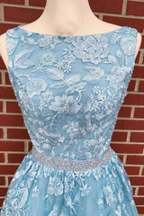 Prom Dress Gowns, A-line Sky Blue Prom Dress Long Sleeveless Graduation Gown,Prom Dresses