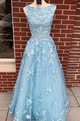 Prom Dresses Gown, A-line Sky Blue Prom Dress Long Sleeveless Graduation Gown,Prom Dresses