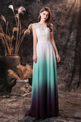 Party Dress Short, A Line Sleeveless Appliques Ombre Silk Like Satin Floor Length Prom Dresses