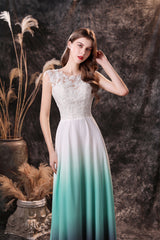 Party Dress Night, A Line Sleeveless Appliques Ombre Silk Like Satin Floor Length Prom Dresses