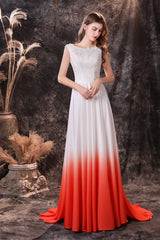 Party Dress Stores, A Line Sleeveless Ombre Silk Like Satin Sweep Train Prom Dresses