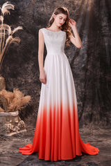 Party Dress Store, A Line Sleeveless Ombre Silk Like Satin Sweep Train Prom Dresses