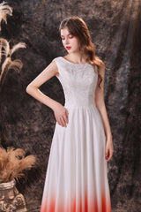 Party Dress On Sale, A Line Sleeveless Ombre Silk Like Satin Sweep Train Prom Dresses
