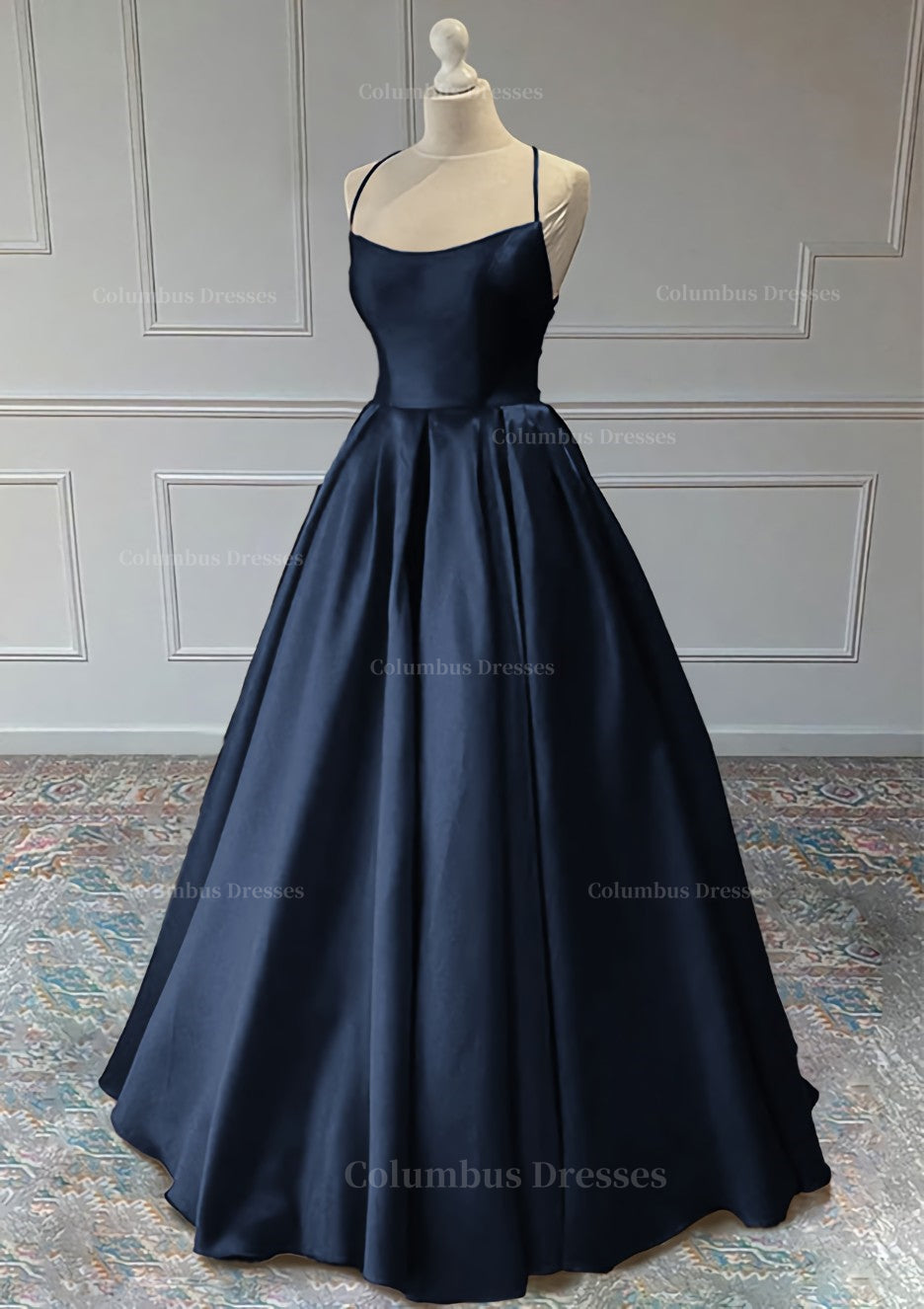 Party Dresses Formal, A-line Sleeveless Square Neckline Long/Floor-Length Satin Prom Dress