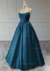 Party Dress Formal, A-line Sleeveless Square Neckline Long/Floor-Length Satin Prom Dress