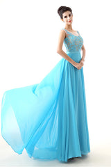 Formal, A-line Sleeves Chiffon Lace Backless Long Prom Dresses