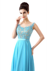 Dress Prom, A-line Sleeves Chiffon Lace Backless Long Prom Dresses