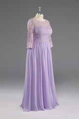 Bridesmaid Dress Color, Lilac A-Line 3/4 Sleeves Scoop Lace Prom Dress