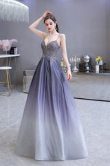 Bridesmaid Dress Navy Blue, A-Line Spaghetti Straps Long Sequins Prom Dresses