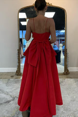 A Line Spaghetti Straps Red Long Prom Dress with Pockets