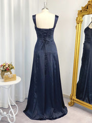 Sweet 26 Dress, A-line Spaghetti Straps Ruffles Floor-Length Elastic Woven Satin Dress