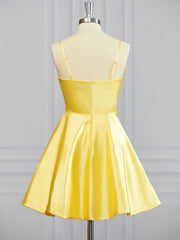 Homecome Dresses Short Prom, A-line Spaghetti Straps Ruffles Short/Mini Silk Like Satin Dress