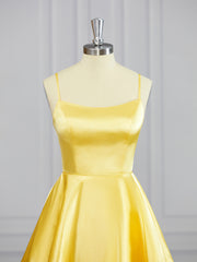 Homecoming Dress Vintage, A-line Spaghetti Straps Ruffles Short/Mini Silk Like Satin Dress
