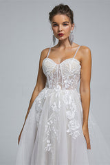 Wedding Dresses V, A-Line Spaghetti Straps Tulle Decal Long Wedding Dresses