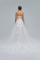 Wedding Dress Jewelry, A-Line Spaghetti Straps Tulle Decal Long Wedding Dresses