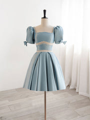 Evenning Dresses Short, A-Line Square Neckline Blue Short Prom Dress, Cute Blue Homecoming Dress