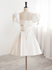 Evening Dress Styles, A-Line Square Neckline Ivory Short Prom Dress, Cute  lvory Homecoming Dress