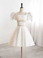 Evening Dresses Fitted, A-Line Square Neckline Ivory Short Prom Dress, Cute  lvory Homecoming Dress