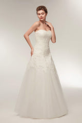 Wedding Dresses For Brides, A Line Strapless Ivory Lace Floor Length Wedding Dresses
