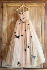 Prom Dress Store Near Me, A-Line Sweetheart 3D Butterfly Appliques Prom Dress Long Formal Gown