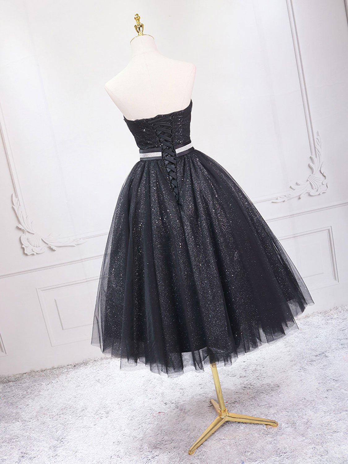 Homecoming Dresses Under 53, A-Line Sweetheart Neck Black Short Prom Dress, Black Formal Evening Dresses