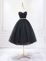 Homecoming Dress Website, A-Line Sweetheart Neck Black Short Prom Dress, Black Formal Evening Dresses