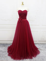 Prom Dress Colorful, A-Line Sweetheart Neck Burgundy Long Prom Dress, Burgundy Bridesmaid Dress