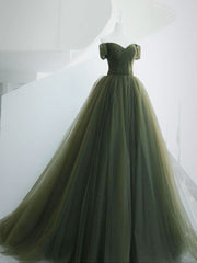 Prom Dress For Sale, A-Line Sweetheart Neck Green Long Prom Dress, Sweep Train Green  Formal Dress