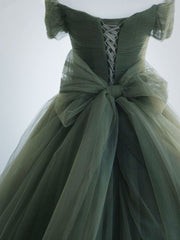 Prom Dress Tight, A-Line Sweetheart Neck Green Long Prom Dress, Sweep Train Green  Formal Dress