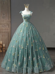 Homecomming Dresses Green, A-Line Sweetheart Neck Green Long Prom Dresses, Green Lace Formal Dress