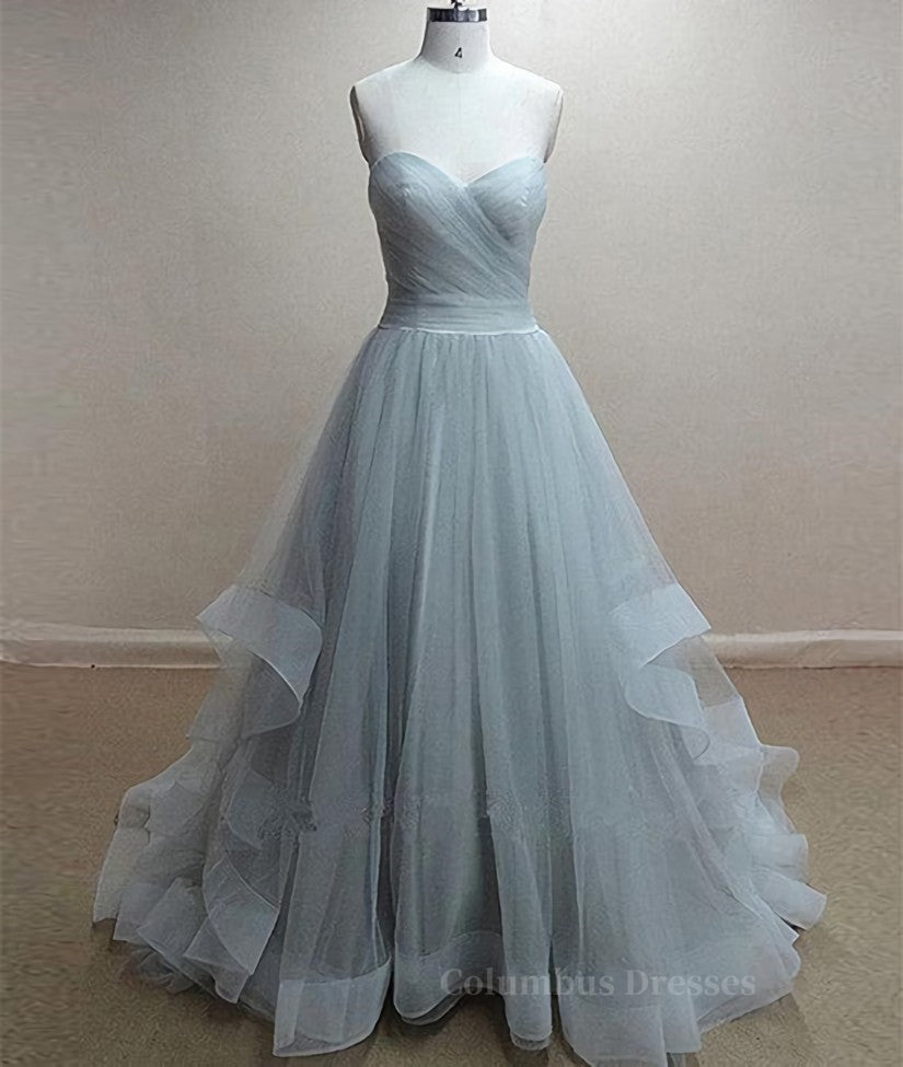 Wedding Dresses Ideas, A-Line Sweetheart Neck Grey Prom Dresses, Formal Dresses, Grey Wedding Dresses