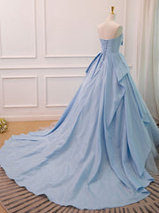 Shirt Dress, A-Line Sweetheart Neck Satin Tulle Blue Long Prom Dress, Blue Evening Dress