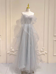 Orange Dress, A-Line Sweetheart Neck Sequin Gray Long Prom Dress, Gray Formal Dress