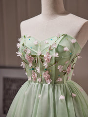Evening Dresses Online Shopping, A- Line Sweetheart Neck Tulle Green Short Prom Dress, Green Homecoming Dresses