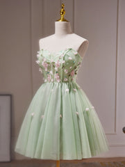 Evening Dresses On Sale, A- Line Sweetheart Neck Tulle Green Short Prom Dress, Green Homecoming Dresses
