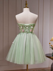 Evening Dresses Online, A- Line Sweetheart Neck Tulle Green Short Prom Dress, Green Homecoming Dresses