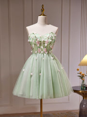 Evening Dresses Long, A- Line Sweetheart Neck Tulle Green Short Prom Dress, Green Homecoming Dresses